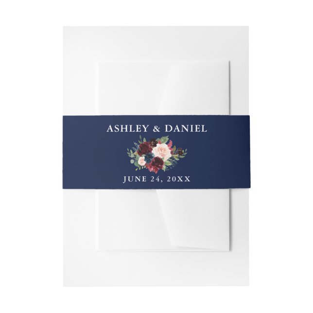 Bandeau De Faire-part Mariage Burgundy Floral Bleu (Devant example)