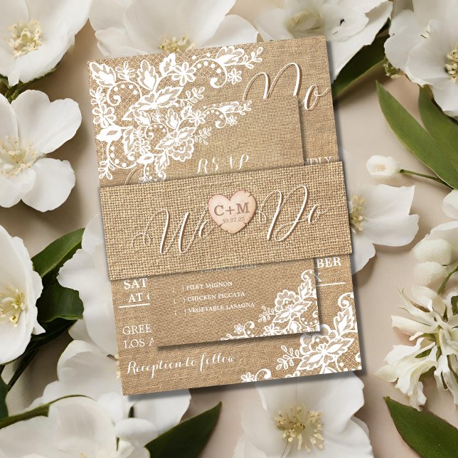 Bandeau De Faire-part Mariage campagnard Rustique Burlap Et Dentelle (Créateur téléchargé)