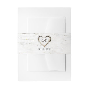 Bandeau De Faire-part Mariage cardiaque de l'écorce de bouleau rustique