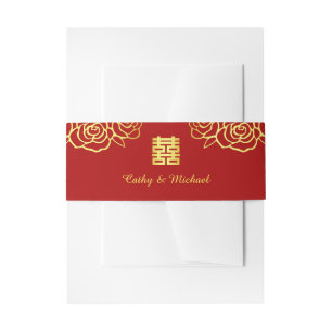 Bandeau De Faire-part mariage chinois fleurs rose papier découpé rouge e