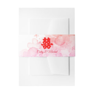 Bandeau De Faire-part Mariage chinois rouge aquarelle cerisier en fleurs