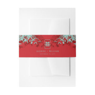 Bandeau De Faire-part Mariage chinois Turquoise Bambou Feuille Double Xi