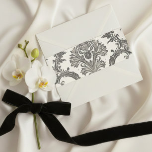 Bandeau De Faire-part Mariage Classique Ivoire à Motif Rococo Damassé