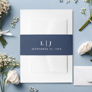 Bandeau De Faire-part Mariage Classique Monogramme Bleu Marine & Blanc