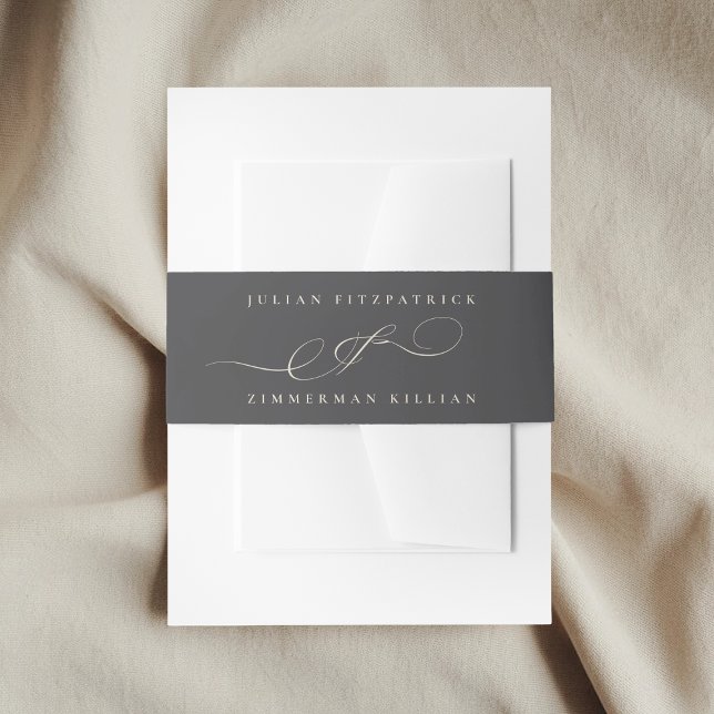 Bandeau De Faire-part Mariage Classy Esperluette Charbon Script Beige (Créateur téléchargé)