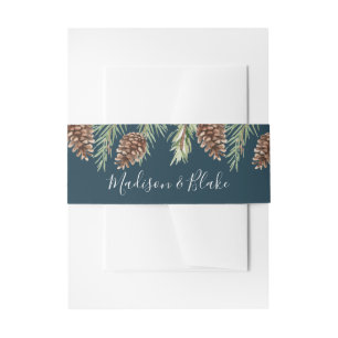 Bandeau De Faire-part Mariage Cônes de Pin Aquarelle d'Hiver