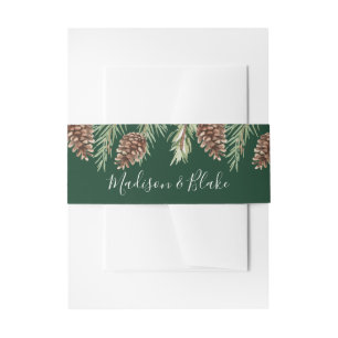 Bandeau De Faire-part Mariage Cônes de Pin Aquarelle d'Hiver