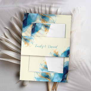 Bandeau De Faire-part Mariage d'aquarelle bleu et or Abstrait
