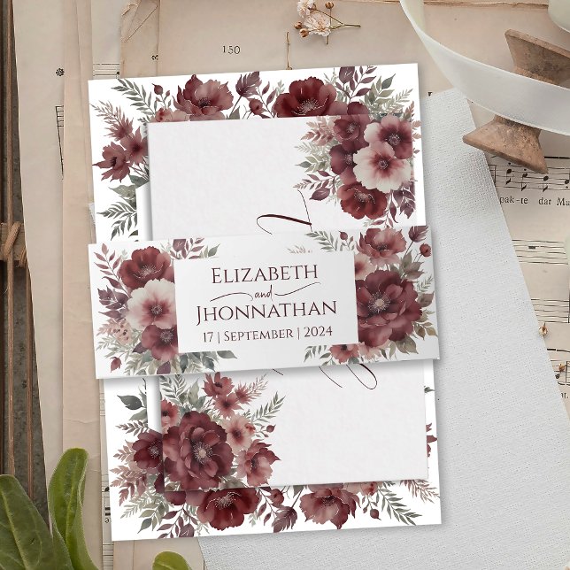 Bandeau De Faire-part Mariage d'aquarelle florale rustique de Bourgogne (Créateur téléchargé)