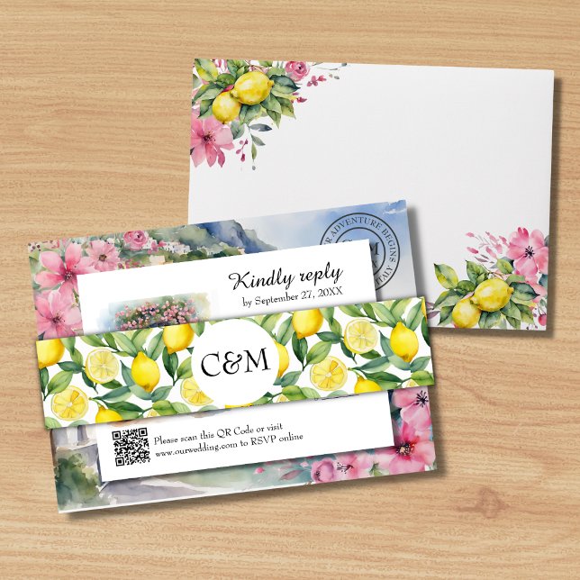 Bandeau De Faire-part Mariage d'aquarelle italien Citron Citrus Motif (Créateur téléchargé)