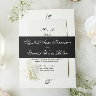 Bandeau De Faire-part Mariage de calligraphie de monogramme de luxe noir