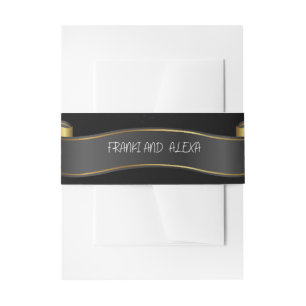 Bandeau De Faire-part Mariage de calligraphie moderne Black and Gold Flo