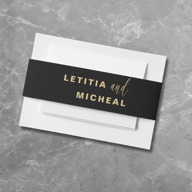 Bandeau De Faire-part Mariage de calligraphie moderne Black & Gold (Créateur téléchargé)