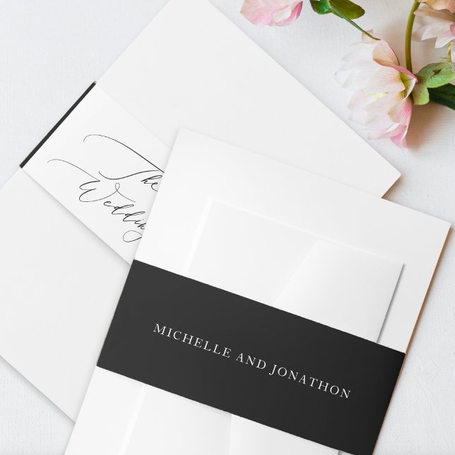 Bandeau De Faire-part Mariage de calligraphie moderne simple noir et bla (Créateur téléchargé)