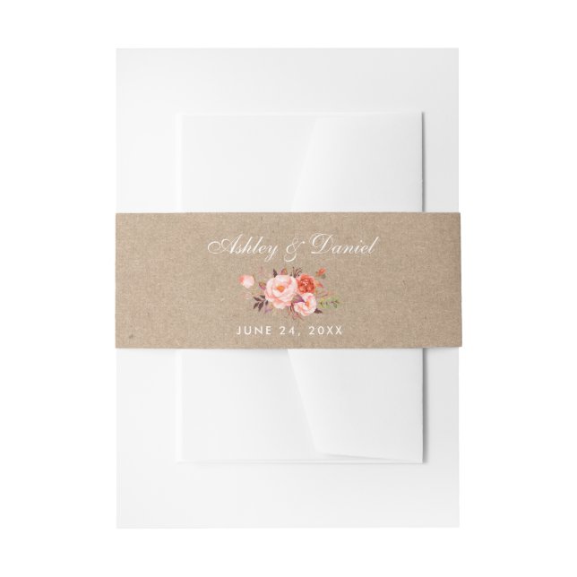 Bandeau De Faire-part Mariage de corail floral Kraft (Devant example)