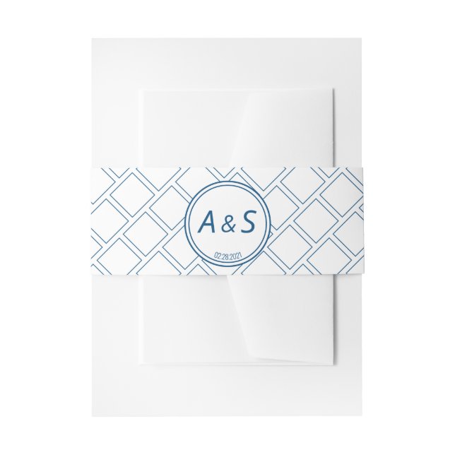 Bandeau De Faire-part Mariage de date initiale bleu classique minimalist (Devant example)