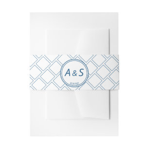 Bandeau De Faire-part Mariage de date initiale minimaliste bleu blanc cl