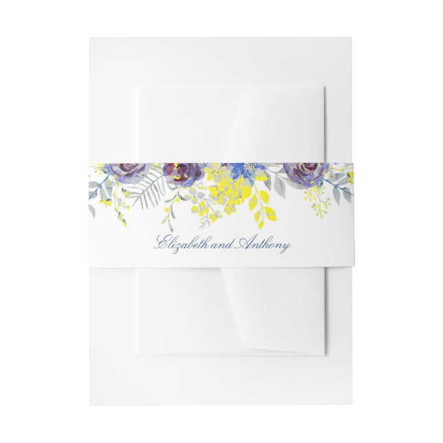 Bandeau De Faire-part Mariage de fleurs bleu et jaune (Devant example)