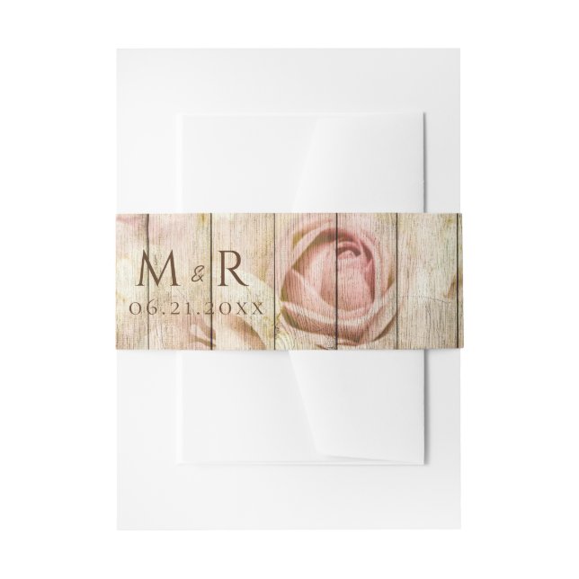 Bandeau De Faire-part Mariage de fleurs rose rose bois rustique (Devant example)