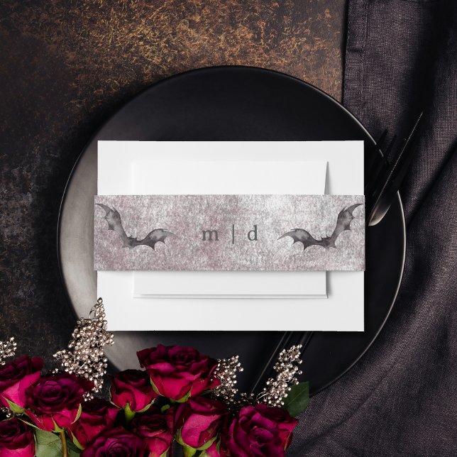 Bandeau De Faire-part Mariage de Halloween Gothique Rustique Noir & Bour (Rustic Gothic Black & Burgundy Halloween Wedding Invitation Belly Band)