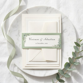 Bandeau De Faire-part Mariage de Jardin aux Feuilles d'Eucalyptus Vert S