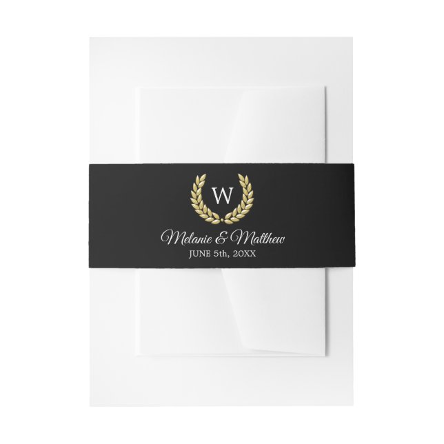 Bandeau De Faire-part Mariage de Monogramme blanc noir Gold Laurel (Devant example)