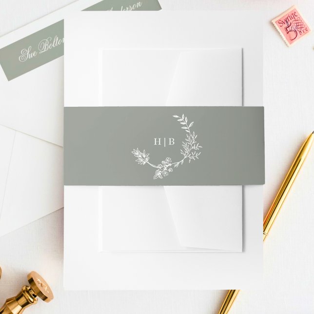 Bandeau De Faire-part Mariage de monogramme classique Sage Green Wreath (Créateur téléchargé)