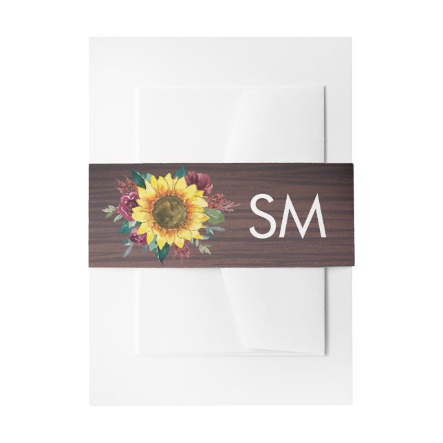 Bandeau De Faire-part Mariage de monogramme en bois de tournesol rustiqu (Devant example)