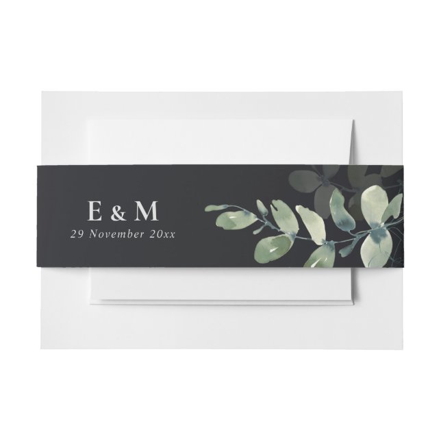 BANDEAU DE FAIRE-PART MARIAGE DE MONOGRAMME EN VERT NOIR EUCALYPTUS (Devant Example)