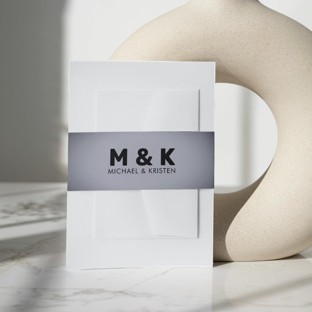 Bandeau De Faire-part Mariage de monogramme Grey Vignette (Grey Vignette Monogram Wedding Invitation Belly Band)