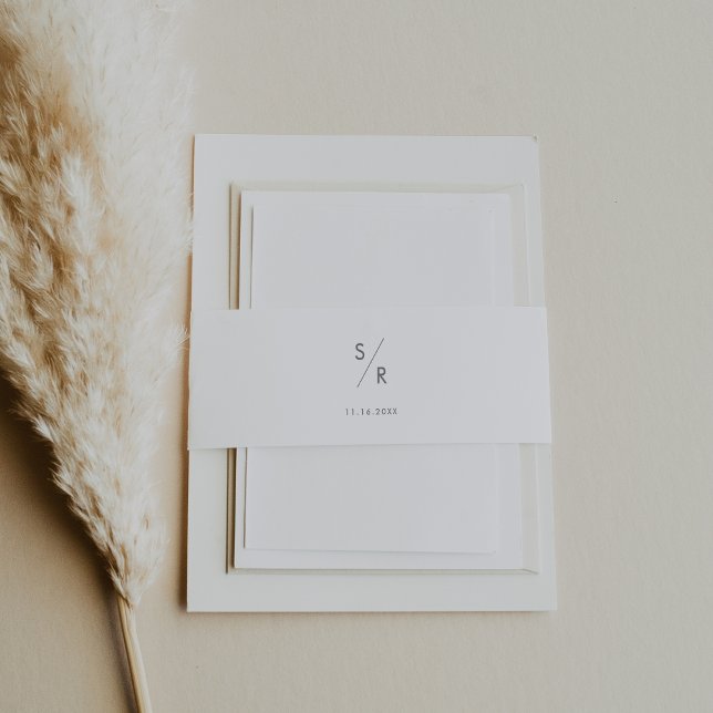 Bandeau De Faire-part Mariage de monogramme gris argent chic Boho (Créateur téléchargé)