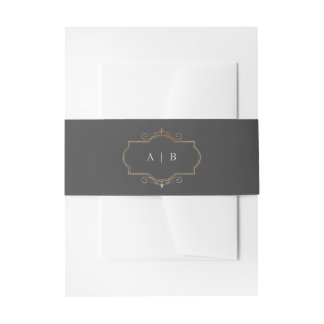 Bandeau De Faire-part mariage de monogramme gris classique en or