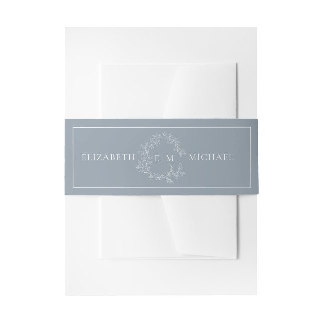 Bandeau De Faire-part Mariage de monogramme moderne Dusty Blue Leafy Cre (Devant example)