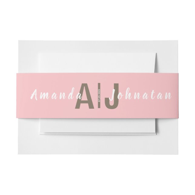 Bandeau De Faire-part Mariage de Monogramme moderne rose et blanc (Devant Example)