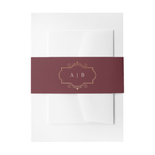 Bandeau De Faire-part mariage de monogramme or classique de maroon borde