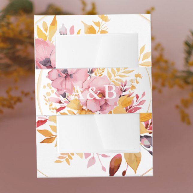 Bandeau De Faire-part Mariage de monogramme rose et jaune d'or (Créateur téléchargé)