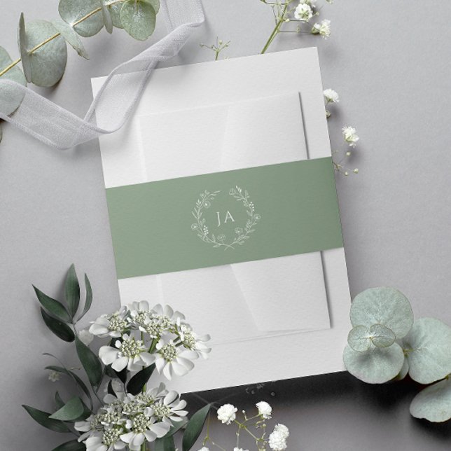 Bandeau De Faire-part Mariage de monogramme vert Sage (Créateur téléchargé)
