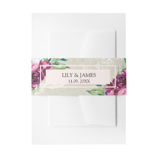 Bandeau De Faire-part Mariage décoratif colombe gris, vin & roses roses