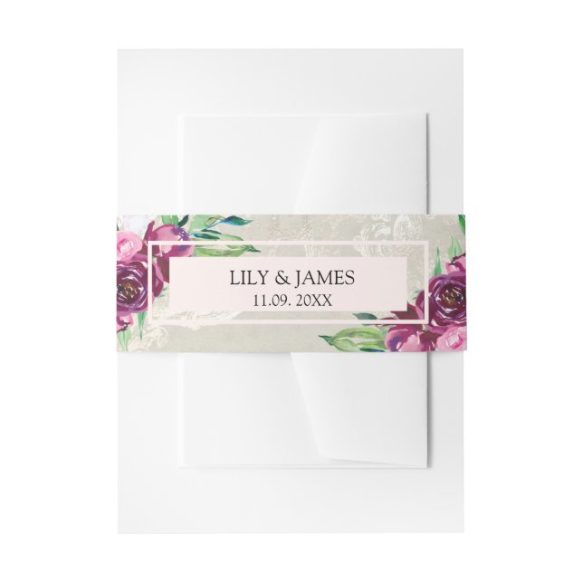 Bandeau De Faire-part Mariage décoratif colombe gris, vin & roses roses  (Devant example)