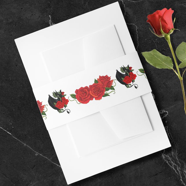 Bandeau De Faire-part Mariage d'Imaginaire Black Dragon Red Roses (Créateur téléchargé)