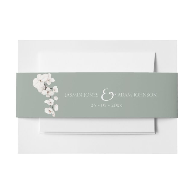 Bandeau De Faire-part Mariage d'orchidée blanche moderne Sage Green (Devant Example)