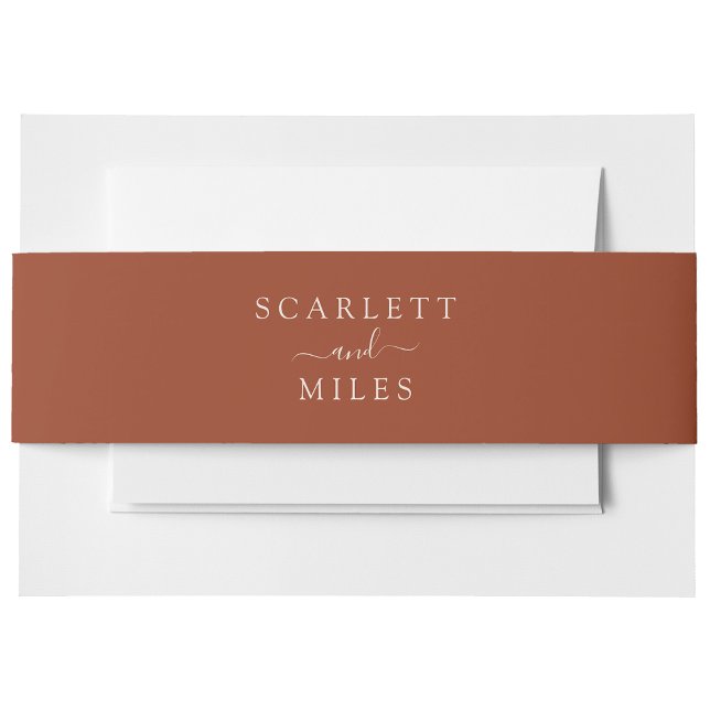 Bandeau De Faire-part Mariage du nom de la mariée d'automne minimale en  (Copper Minimal Fall Bride Groom Name Wedding Invitation Belly Band by Painted Paperie)