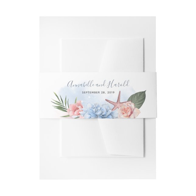 Bandeau De Faire-part Mariage Dusty Blue et Blush Beach (Devant example)