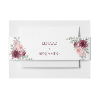 Bandeau De Faire-part Mariage Élégant à l'Aquarelle de Rose Bourguignonn
