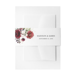 Bandeau De Faire-part Mariage élégant aquarelle florale bordeaux
