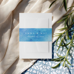 Bandeau De Faire-part Mariage Élégant au Thème Côtier Aquarelle Bleue