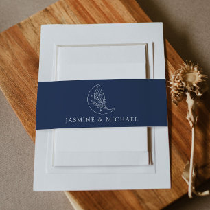 Bandeau De Faire-part Mariage élégant botanique lune et étoiles marine