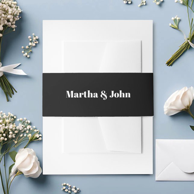 Bandeau De Faire-part Mariage Élégant Classique Noir & Blanc (Elegant black and white belly band adds a classic, polished finish to your invitations.)