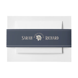Bandeau De Faire-part Mariage Élégant Fleur de Navy Bleu Rustique et Sau