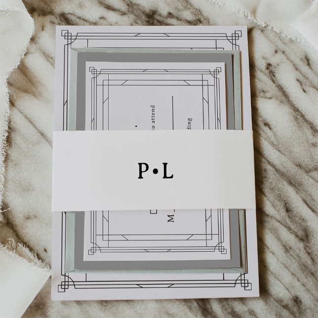 Bandeau De Faire-part Mariage Élégant Monogramme Noir et Blanc (Créateur téléchargé)